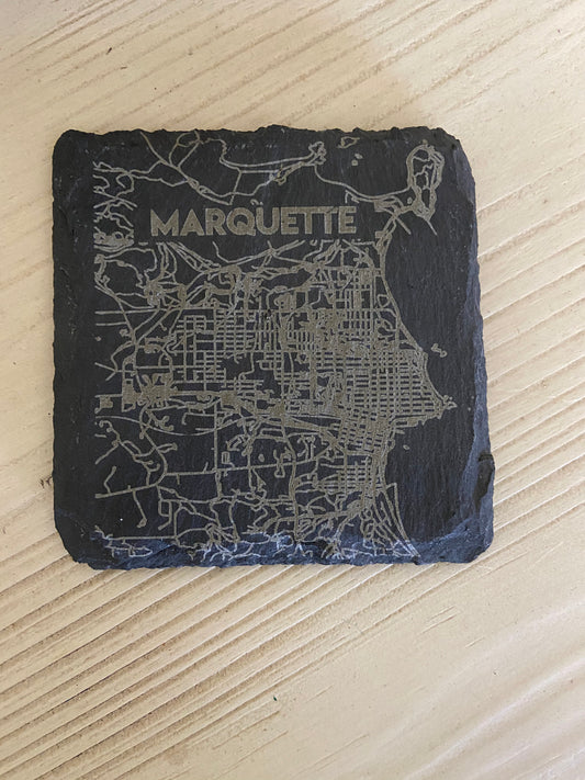Marquette, Michigan Map Slate Coasters (Set of 4)